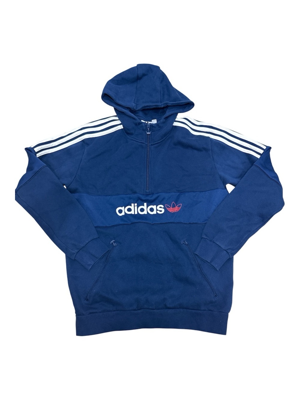 Adidas Originals Itasca 20 Half Zip Hoodie Navy Blue 3 Stripe Men’s Medium